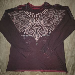 AFFLICTION Men's Reversable Thermal Long Sleeve Top  Burgundy/Red 2XL